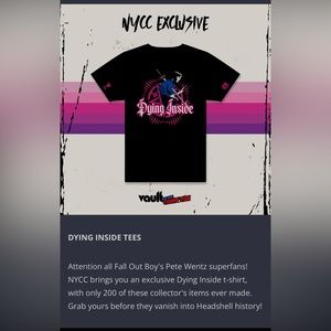 NYCC Pete Wentz Fall Out Boy Dying Inside Limited Edition T Shirt, Medium